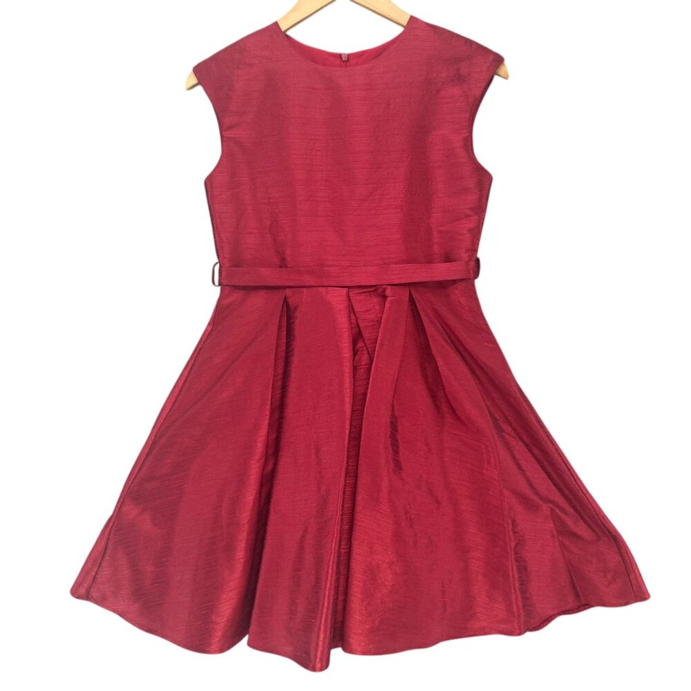 Alessia Mini Fit Flare Dress Girls Red Shiny Belted Sleeveless Pleated Size 16